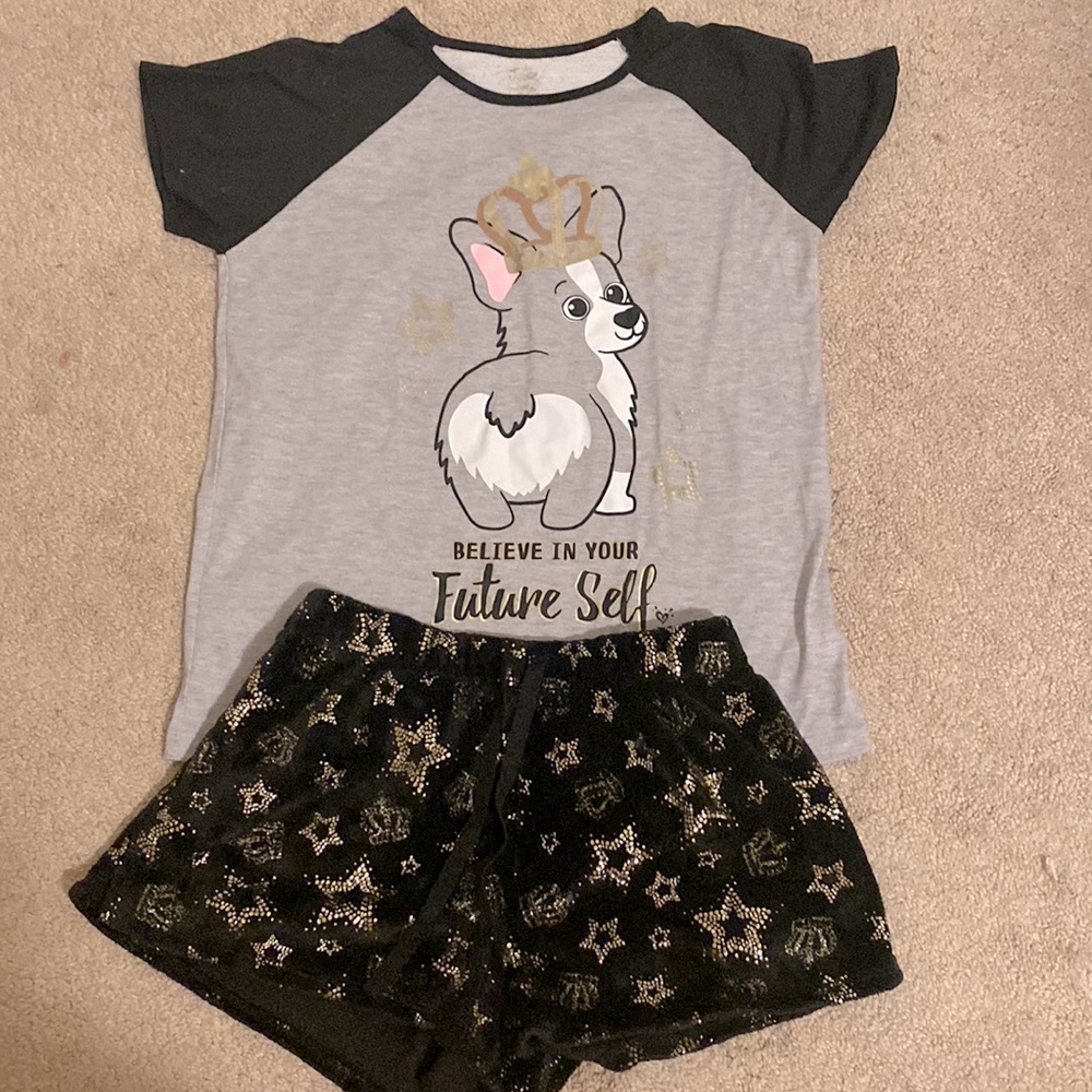Clothing set of pjs with corgis and crowns! 18/20 size